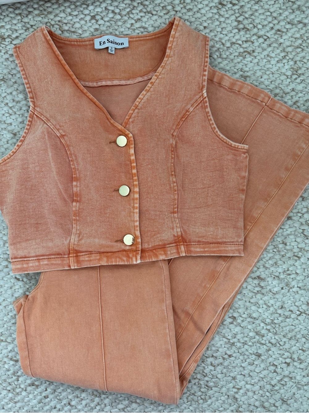 En Saison Clay/Orange Washed Wide-Leg Pants & Cropped Vest Set